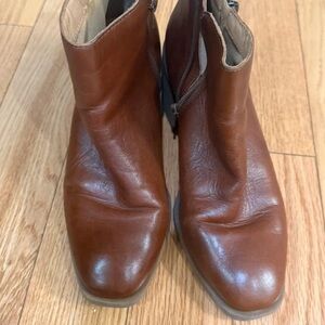 Zara Brown Leather Heeled Ankle Boots